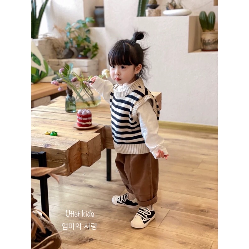 [Ảnh thật] ÁO GILE LEN SỌC HÀN QUỐC DÀNH CHO BÉ GÁI VÀ BÉ TRAI TỪ 1-6T SIZE 80 ĐẾN 120