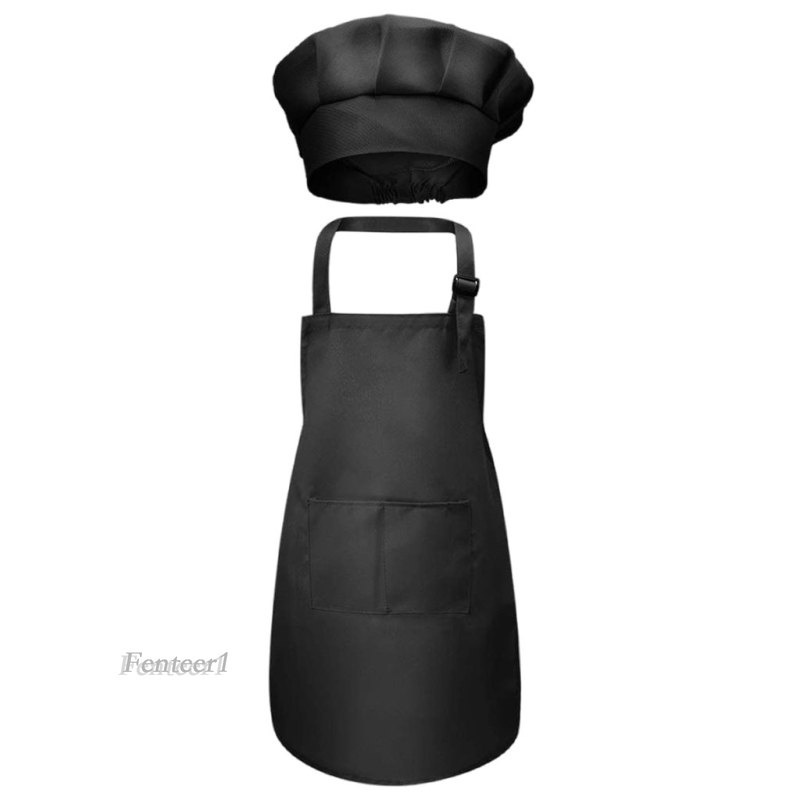 [Fenteer1] Set Tạp Dề Và Nón Đầu Bếp Có Túi Trước Điều Chỉnh Được Làm Thủ Công Cho