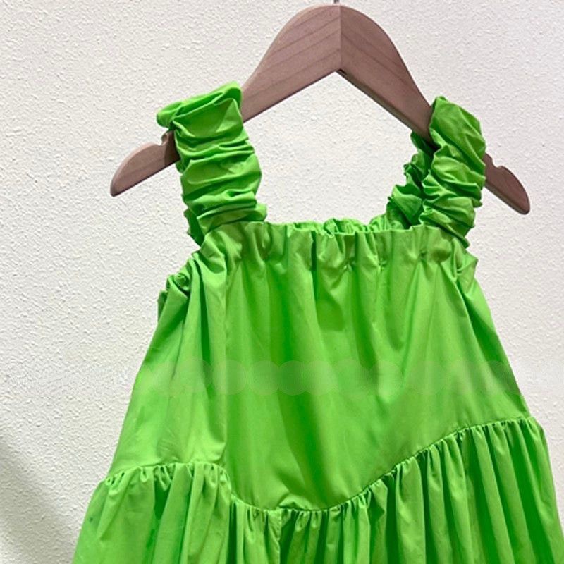 Váy hai dây cổ vuông màu xanh hót trend phong cách Hàn Quốc cho bé gái