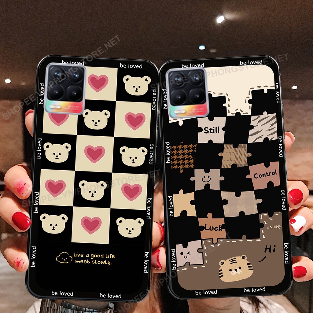 Ốp lưng Realme 8 / Realme 8 Pro in họa tiết caro,chú gấu cực đáng yêu / ốp gấu cute giá rẻ siêu bền