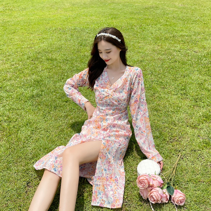 Đầm Hoa Midi Thời Trang Mùa Thu Hàn Quốc Cho Nữ