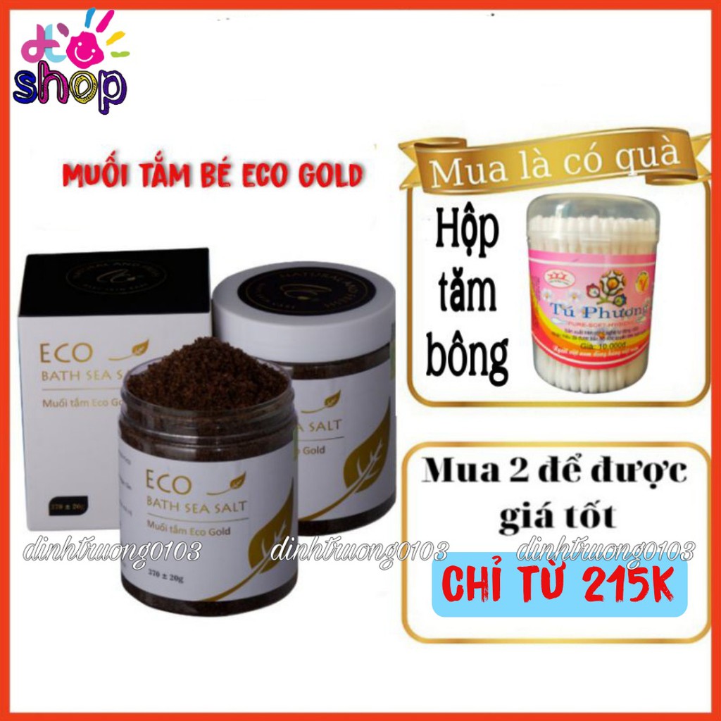 MUỐI TẮM BÉ ECO GOLD 370g hết rôm sảy, mẩn ngứa, mề đay, giữ ấm cơ thể - Muối tắm bé sinh dược Eco tặng tăm bông cho bé