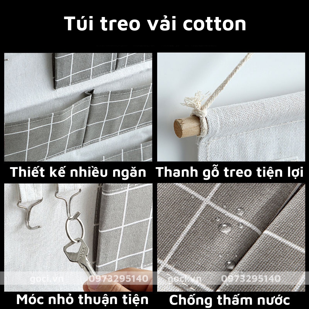 Túi vải đựng đồ treo tường 3 tầng nhiều ngăn cotton đa năng