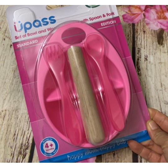 Bộ Bát Nghiền Thức Ăn Bằng gỗ kèm thìa dĩa Upass Thái Lan