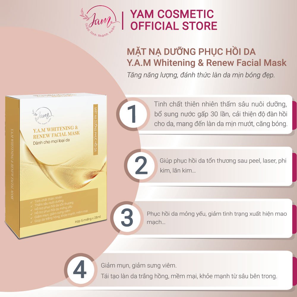 1 Miếng Mặt Nạ Dưỡng Ẩm và Phục Hồi Da Yam Cosmetic Dưỡng Trắng Da Giúp Mờ Nám Giảm Thâm 28ml/mask