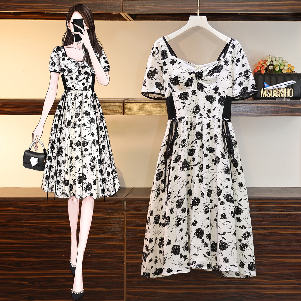 Đầm nữ Big size 65-75 ký họa tiết hoa thiết kế nhấn eo