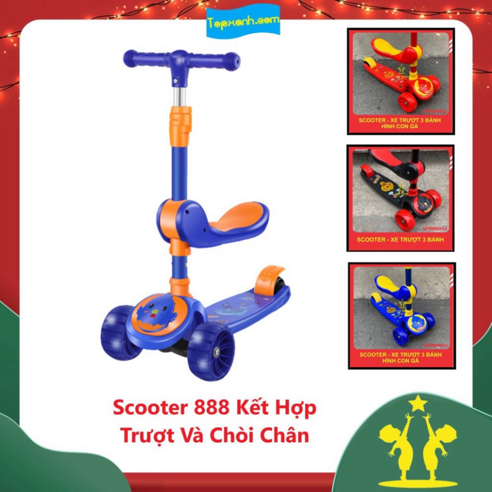 Xe Trượt Scooter 888 Kết Hợp Trượt Và Chòi Chân Dành Cho Bé 2-12 Tuổi, Có Đèn Phát Sáng Và Nhạc Vui Nh