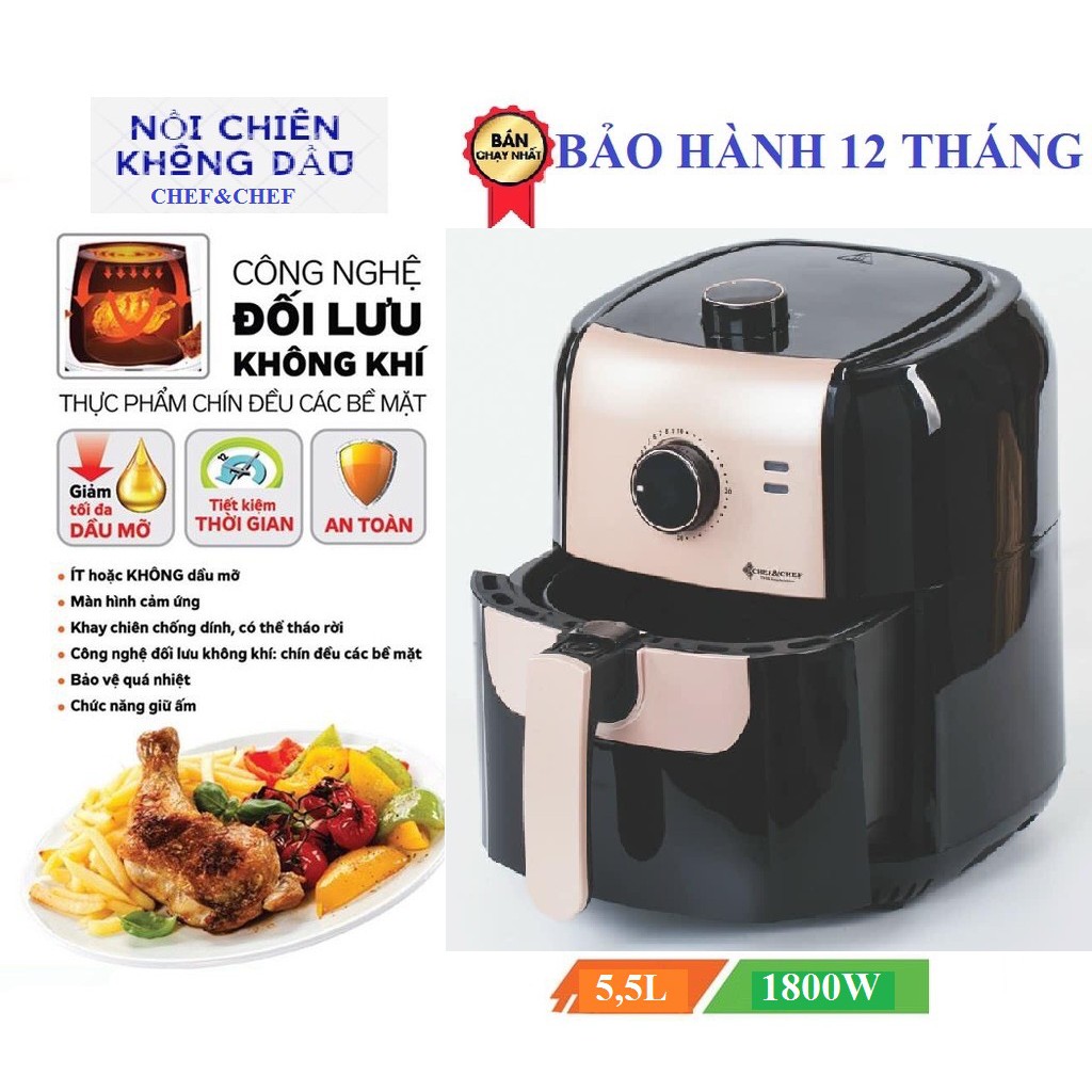 NỒI CHIÊN KHÔNG DẦU CHEF&amp;CHEF 6,5L ĐIỆN TỬ ( SIÊU GIÁ RẺ )