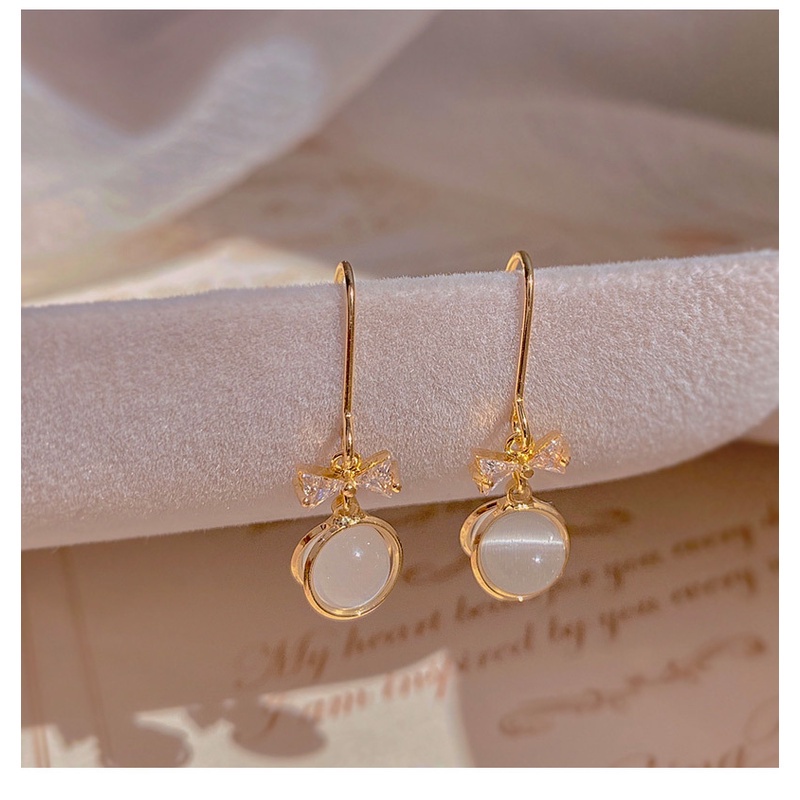 Đôi bông tai dáng dài hình nơ đính đá thời trang cho nữ