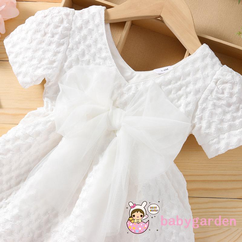 Đầm Chữ A Tay Ngắn Cổ Chữ V Phối Lưới Thắt Nơ Họa Tiết Sọc Caro Thời Trang Cho Bé Gái