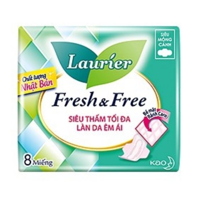 COMBO 6 GÓI Băng vệ sinh Laurier Fresh &amp; Free Ban Ngày Siêu Mỏng Cánh 8 Miếng