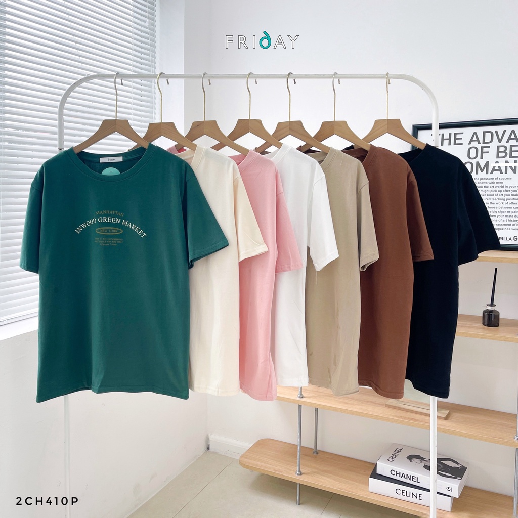7 màu | Áo phông cổ tròn oversized FRIDAY 2CH410P hoạ tiết SG Green Market