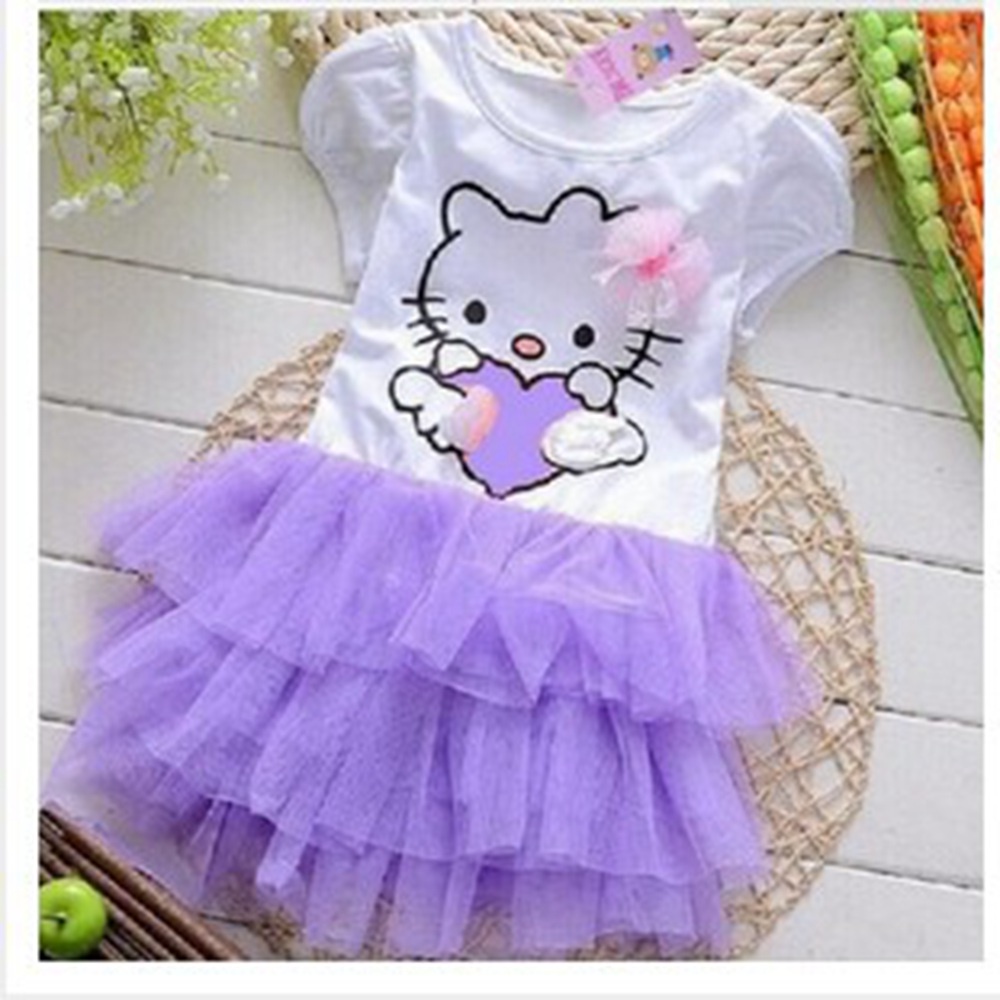 Đầm công chúa mùa hè in họa tiết mèo Hello Kitty dễ thương cho bé gái 1-6 tuổi