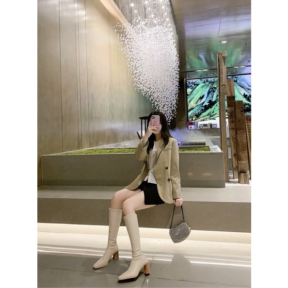 [sẵn]bốt gối (boot đùi) gót cạnh da lì trơn 7p-có lót nỉ (FULL HỘP hàng QC) mã 229 | BigBuy360 - bigbuy360.vn