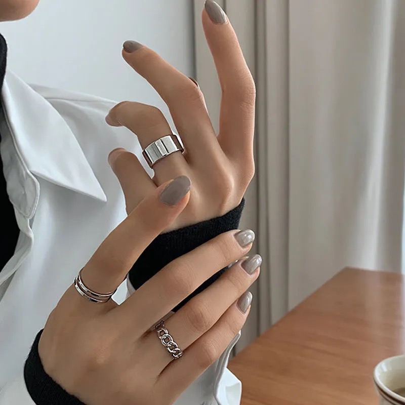 Set 3 nhẫn chất liệu hợp kim kiểu dáng hình học thời trang cho nữ