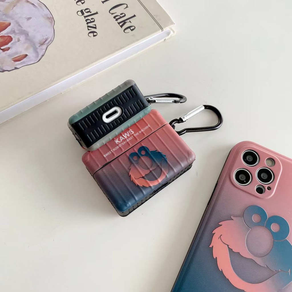 Vỏ Bảo Vệ Hộp Sạc Tai Nghe Airpods 1 / 2 / Pro Hình Kaws Sesame Street Màu Gradient Ốp | BigBuy360 - bigbuy360.vn
