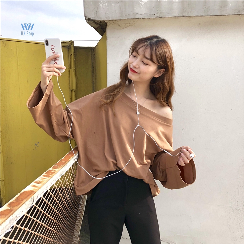 Áo trễ vai màu trơn kiểu dáng đơn giản hợp thời trang | BigBuy360 - bigbuy360.vn