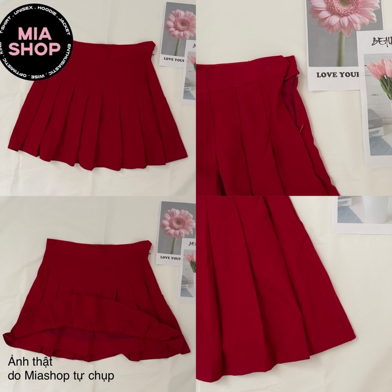 Chân váy xếp ly MIA, Chân váy tennis dáng ngắn xòe chữ A lưng cao, màu đỏ, có bigsize