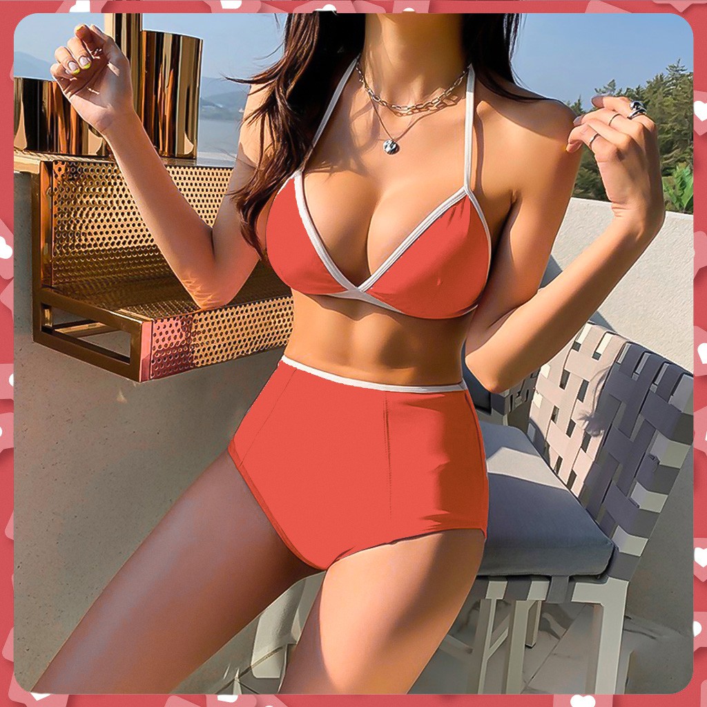 Đồ Bơi Bikini Hai Mảnh Viền Trắng Sexy Phong Cách Hàn Quốc Cao Cấp