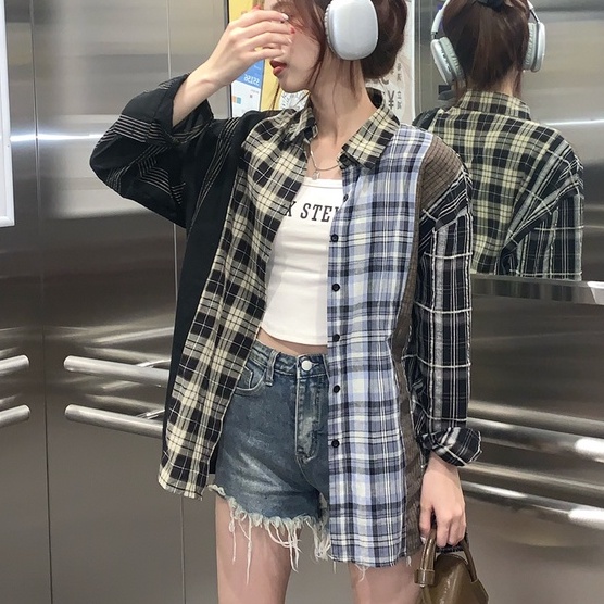 Áo sơ mi ZHELIHANGFEI tay dài dáng rộng họa tiết kẻ sọc thời trang cao cấp