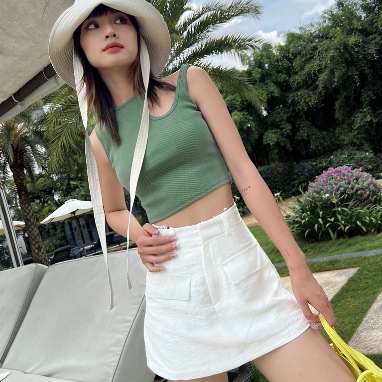 Áo croptop nữ sát nách trơn khoét vai  TOPTIFY chất thun gân co giãn Stella Top AC12 | WebRaoVat - webraovat.net.vn