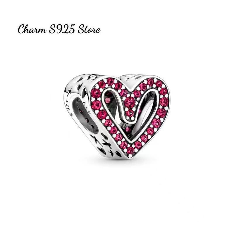 charm pan xỏ ngang tim đính đá nhỏ bạc s925 cao cấp