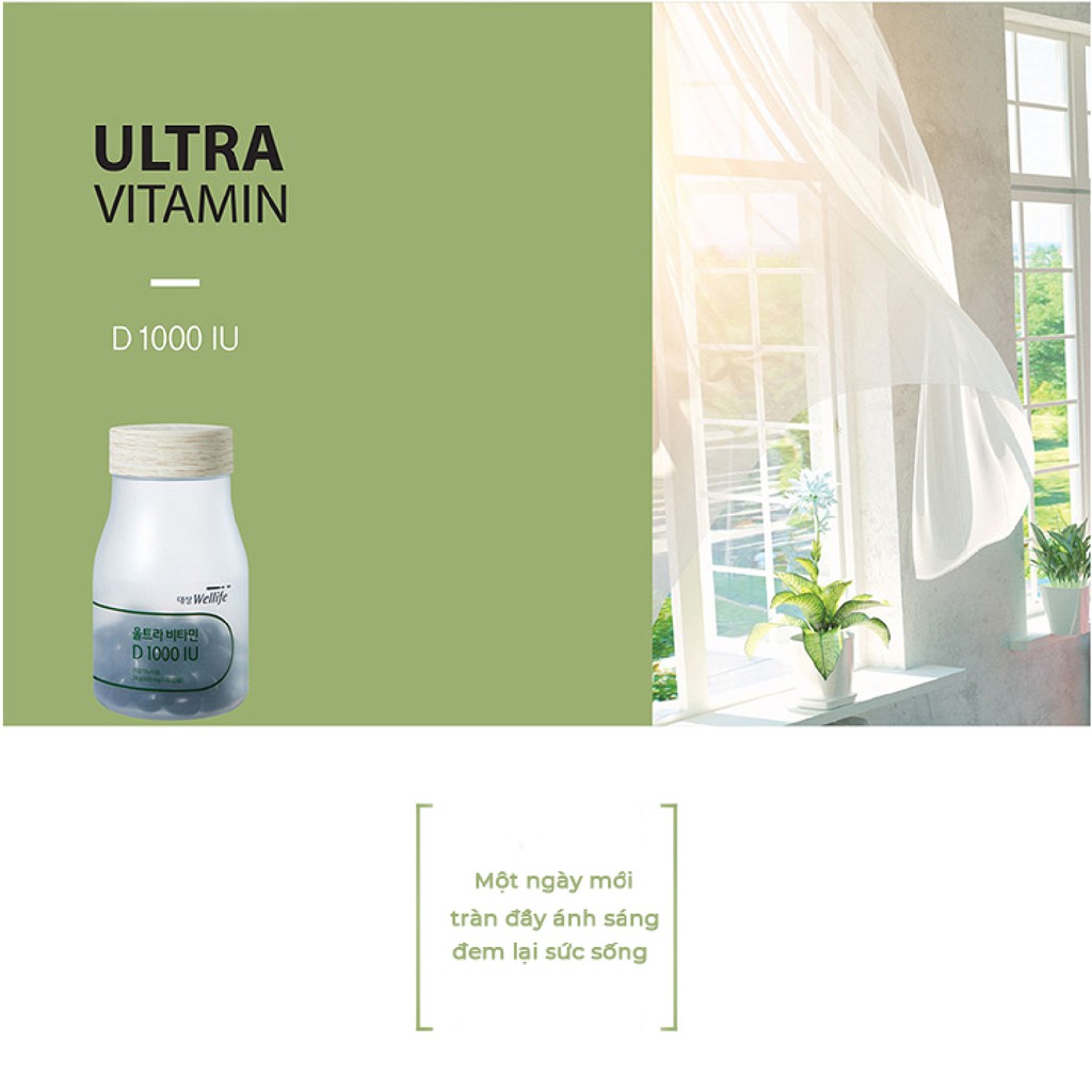 Viên uống Vitamin D DAESANG WELLIFE Vitamin D 2000IU hộp 60 viên