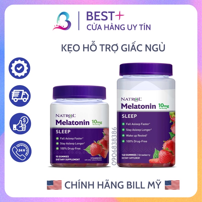 Kẹo ngủ Natrol Melatonin Gummies, hỗ trợ giấc ngủ, loại 10MG 90 viên