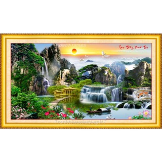 Tranh đính đá Lưu thủy sinh tài VS168 - tự đính (3 size 120*65cm; 160*75cm; 200*95cm)