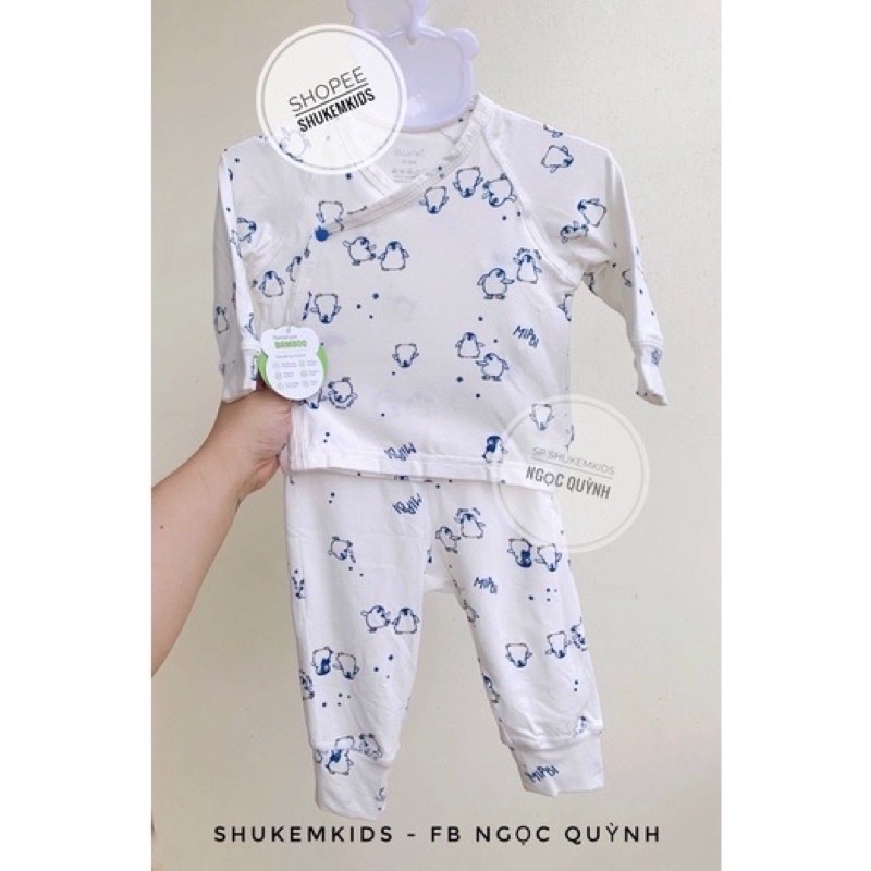 Bộ Mipbi sơ sinh cài lệch sợi tre cao cấp size 0-3m/3-6m