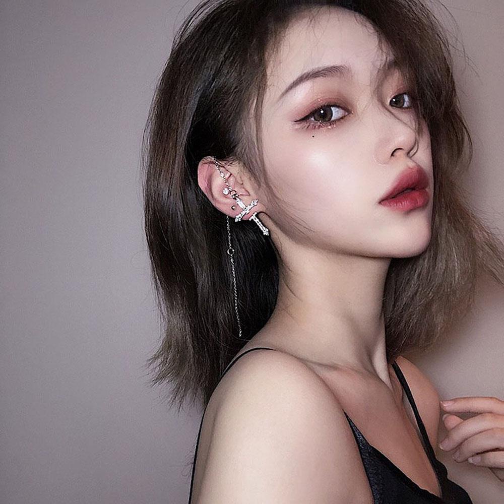 Khuyên Tai VANES1 Dạng Chuỗi Dài Mặt Thánh Giá Phong Cách Punk Sáng Tạo Thời Trang