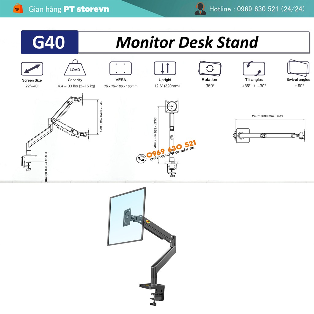Giá Treo Màn Hình NB-G40 - Hỗ Trợ Treo Màn 22-40 Inch - Tải Trọng 15Kg / Model Mới 2023