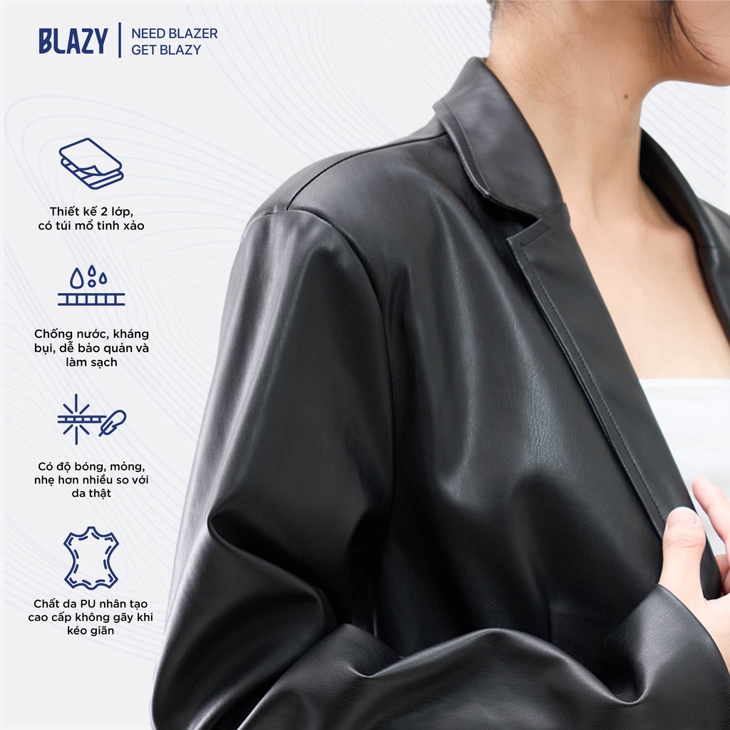 Áo Khoác Da Blazer Nam Nữ Tay Dài BLAZY - Màu Đen, Thời Trang Hàn Quốc Unisex, Form Tôn Dáng 2 Lớp | BigBuy360 - bigbuy360.vn