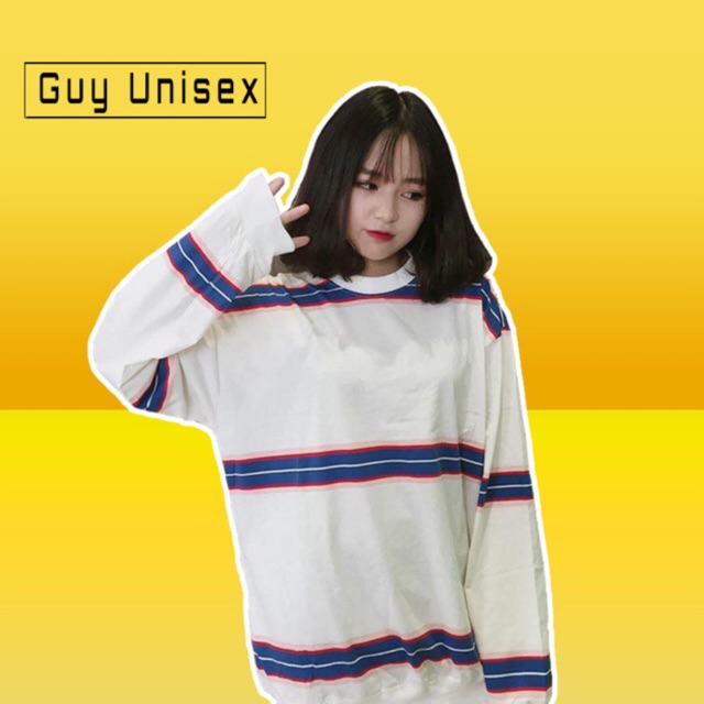 Áo sweater kẻ sọc ngang trắng xanh cực hot Guy Unisex