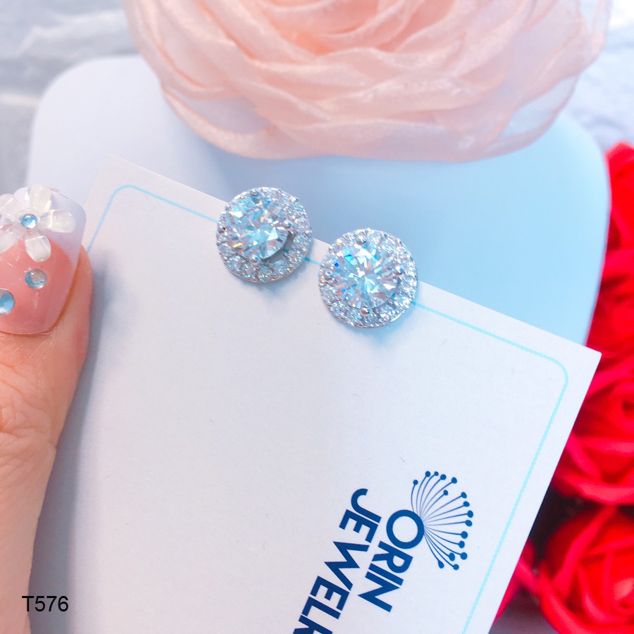 Bông tai tròn đính đá thiết kế cao cấp Orin T576