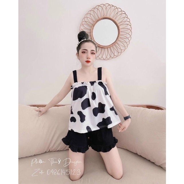 Set ngủ bò sữa áo 2 dây babydoll phối quần đùi bèo - S0N | BigBuy360 - bigbuy360.vn