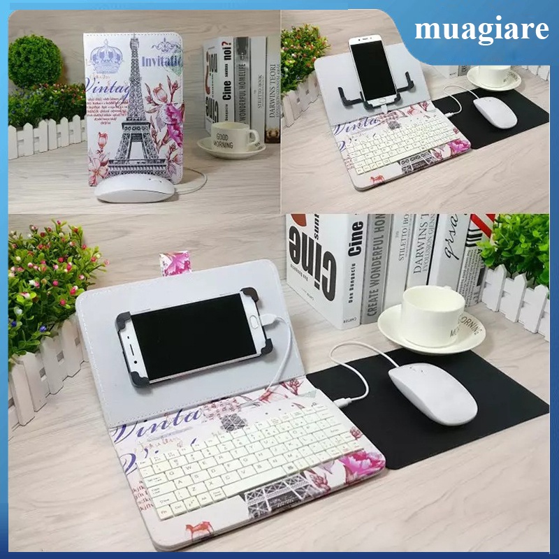 Combo bao da bàn phím kèm chuột và lót chuột cho điện thoại/ máy tính bảng từ 4 đến 7 inch