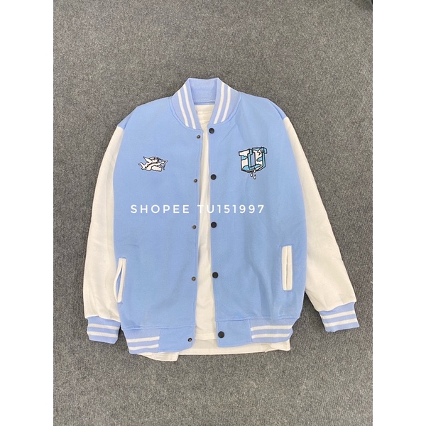 VARSITY JACKET BOMBER UNDERTRAP - BOMBER NỈ UNDERTRAP XANH DƯƠNG SIÊU HOT