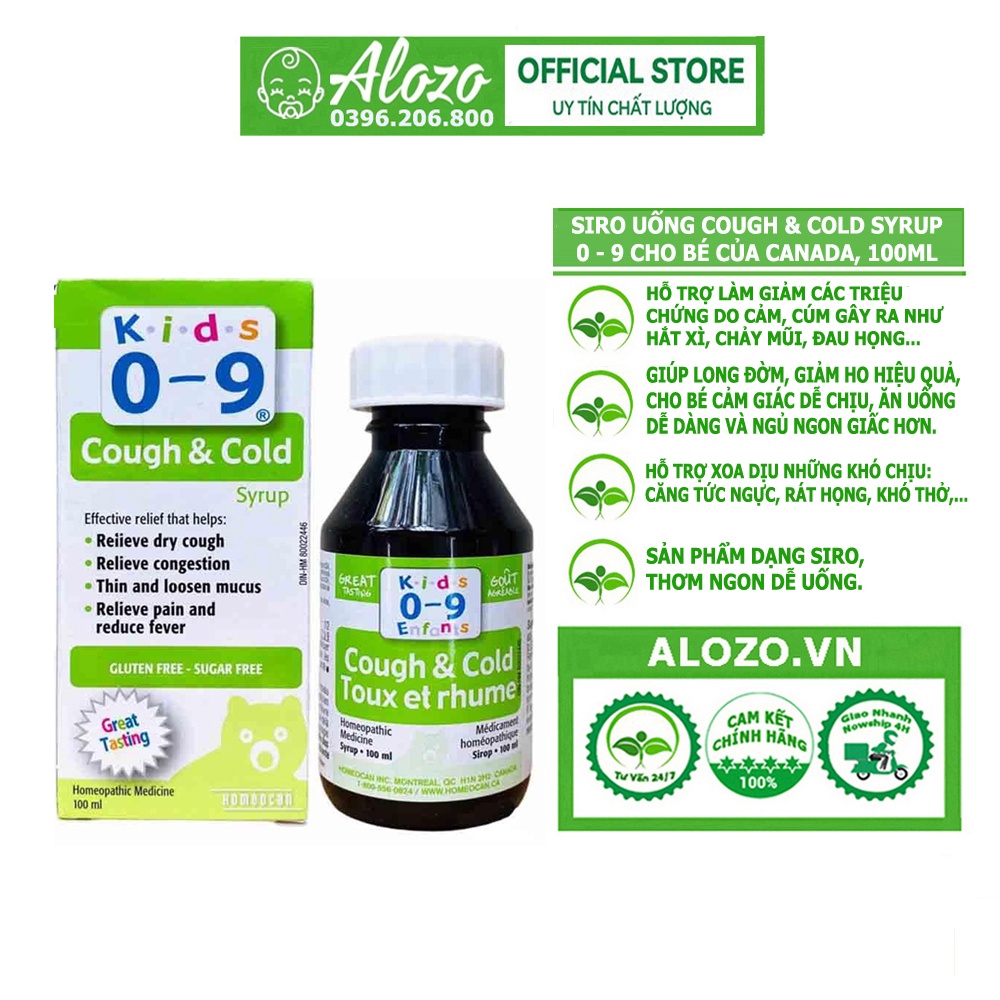 Siro Uống Cough & Cold Syrup 0 - 9 cho Bé của Canada, 100ml