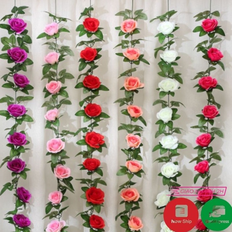 Dây Hoa Hồng Leo 16 Bông, Dây Leo Hoa Giả Trang Trí Nhà Cửa Lizflower