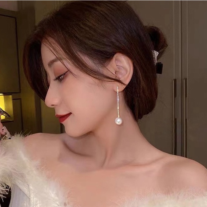Bông Tai Mạ Bạc 925 Đính Ngọc Trai Tua Rua Đơn Giản Thời Trang Phong Cách Hàn Quốc