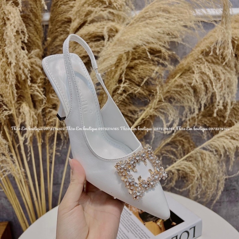 Giày cao gót mũi nhọn đính hoa đá 7 phân gót nhọn