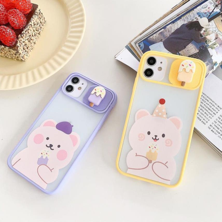 Ốp lưng iphone trượt camera  Gấu và kem 6/6s/6plus/6splus/ 7plus/ 8plus / x /xs /xs max /11 /11 promax