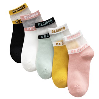 Vớ Cotton Mỏng Cổ Thấp Phối Lụa Kính Phong Cách Nhật Bản