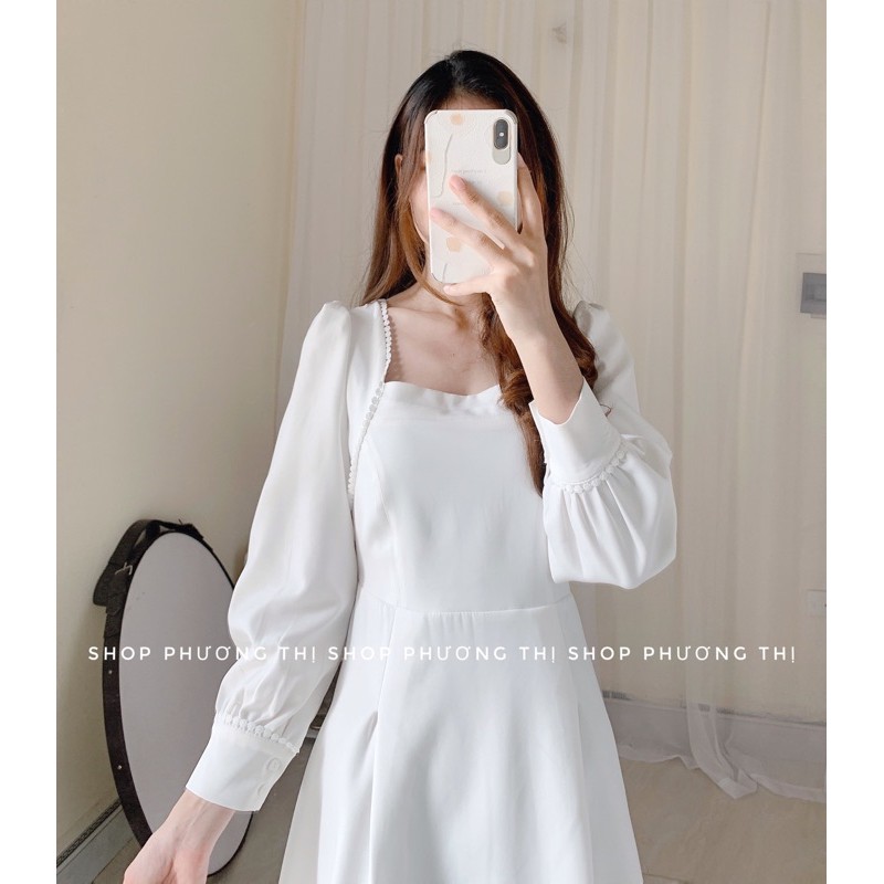 Váy trắng cổ vuông ren tay bồng siêu xinh 2812 (hàng sẵn) | BigBuy360 - bigbuy360.vn