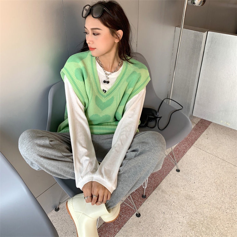 Áo sweater dệt kim Perty sát nách dáng rộng phong cách Hàn Quốc thời trang mùa thu cho nữ