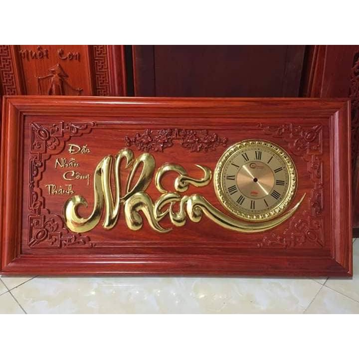 Tranh gỗ đồng hồ chữ Nhẫn 41cm x81cm