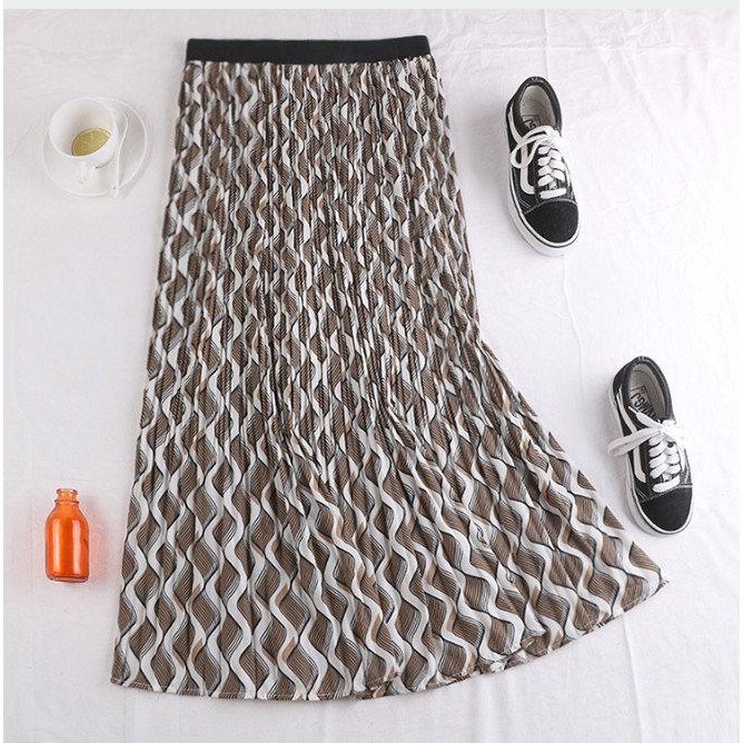 Chân váy xếp ly họa tiết sóng bắt mắt VAY67 vải đẹp, không nhăn