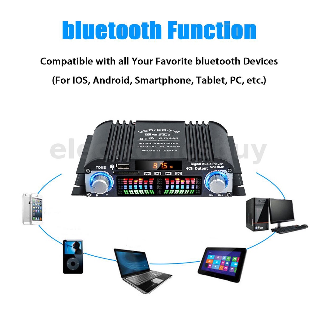 Bộ Khuếch Đại Âm Thanh bluetooth Không Dây Mini 12V Thẻ SD Thẻ U Cho Xe Hơi/Máy Nghe Nhạc MP3