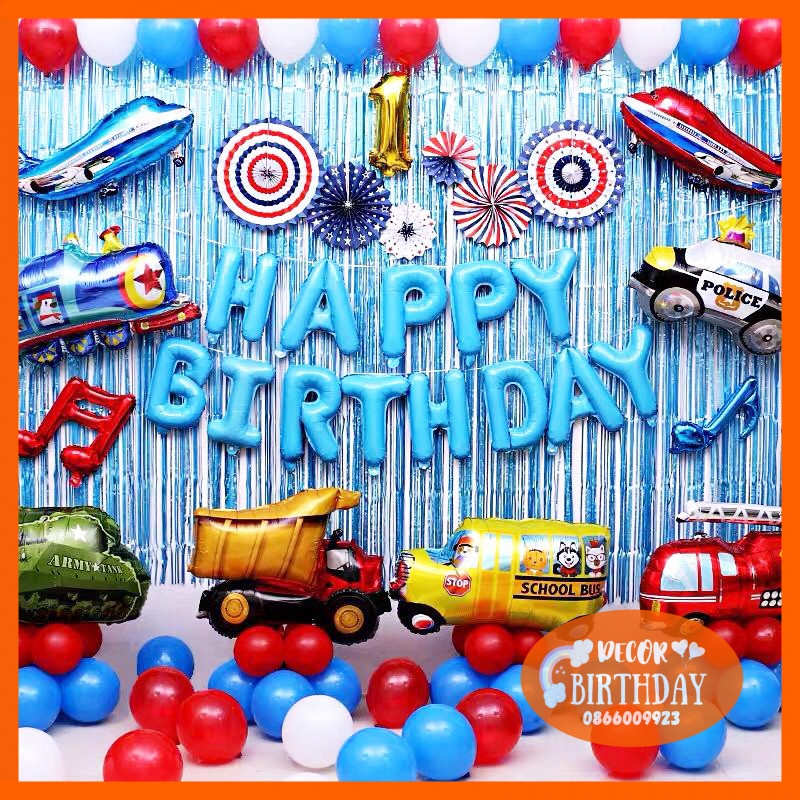 Set Trang Trí Sinh Nhật CHỦ ĐỀ Ô TÔ Bóng Dày Dặn, Màu Sắc Đẹp, Set Y Hình Tặng Kèm Đồ Bơm Băng Dính